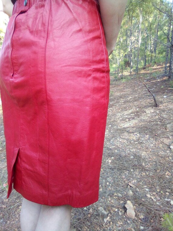 Red Leather Pencil Skirt /David Benjamin/80's/90'… - image 7