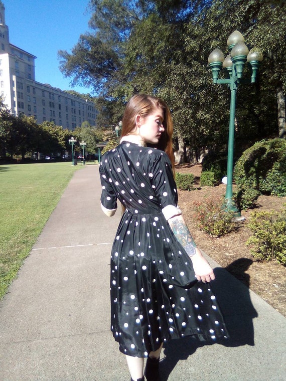 1950's Polkadot Black and White Cosmic Gal Silk S… - image 4