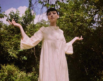 1960's Priestess Gown /Kimono Style/Ceremonial Vintage Handmade/ Big Button Bust Closure