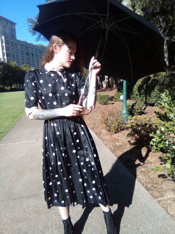 1950's Polkadot Black and White Cosmic Gal Silk S… - image 1