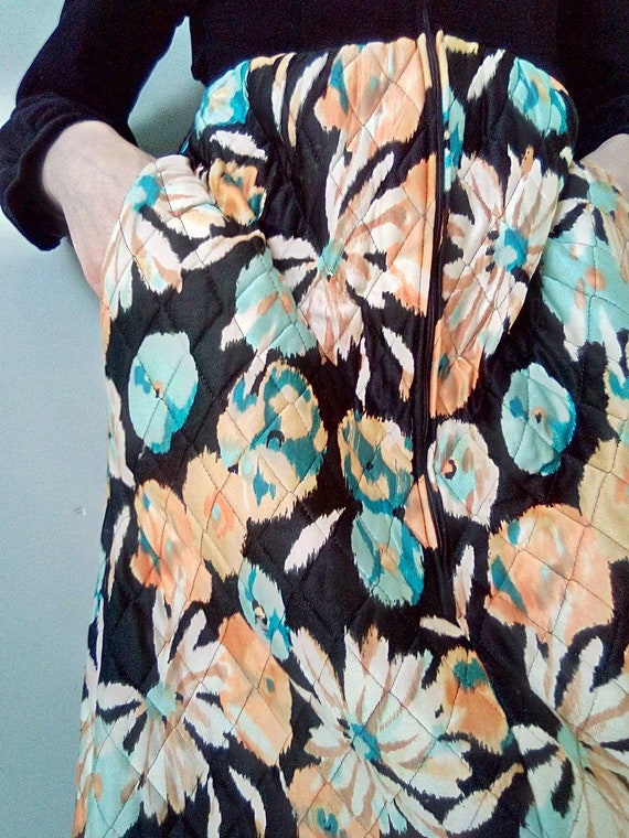 1960's/70's Floral And Soft Felt Dress/Front Zip … - image 6