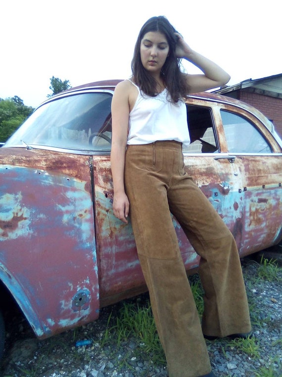 Soft Suade 60's/70's Bell Bottoms /Front Double Zi
