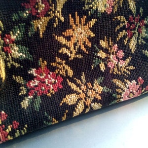 Needlepoint 1950's Floral & Vinyl Carpet Bag Purse image 2