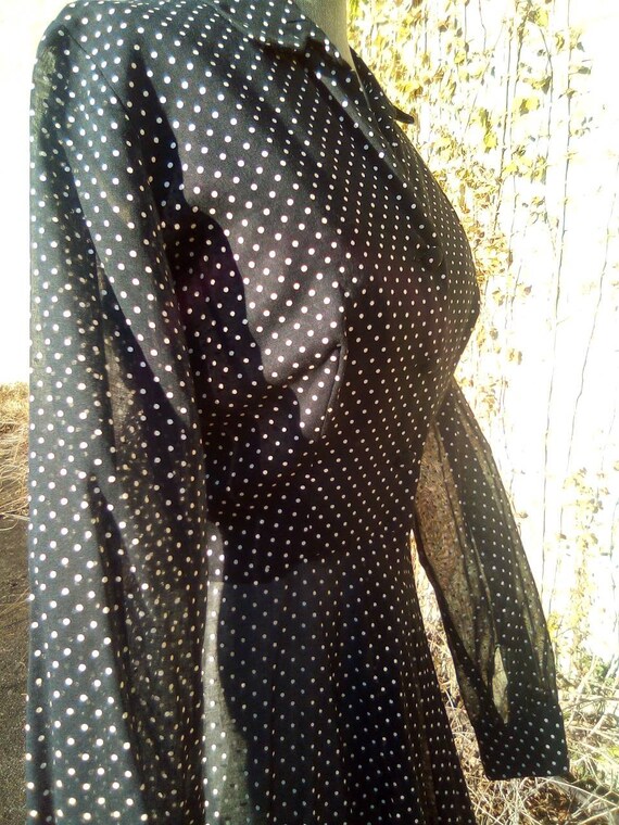 Polkadot Black and White Sheer Long Sleeve 1950's… - image 6