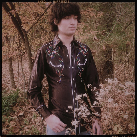 Disco Cowboy 1970s / 1980s Black Brown Satin Weste