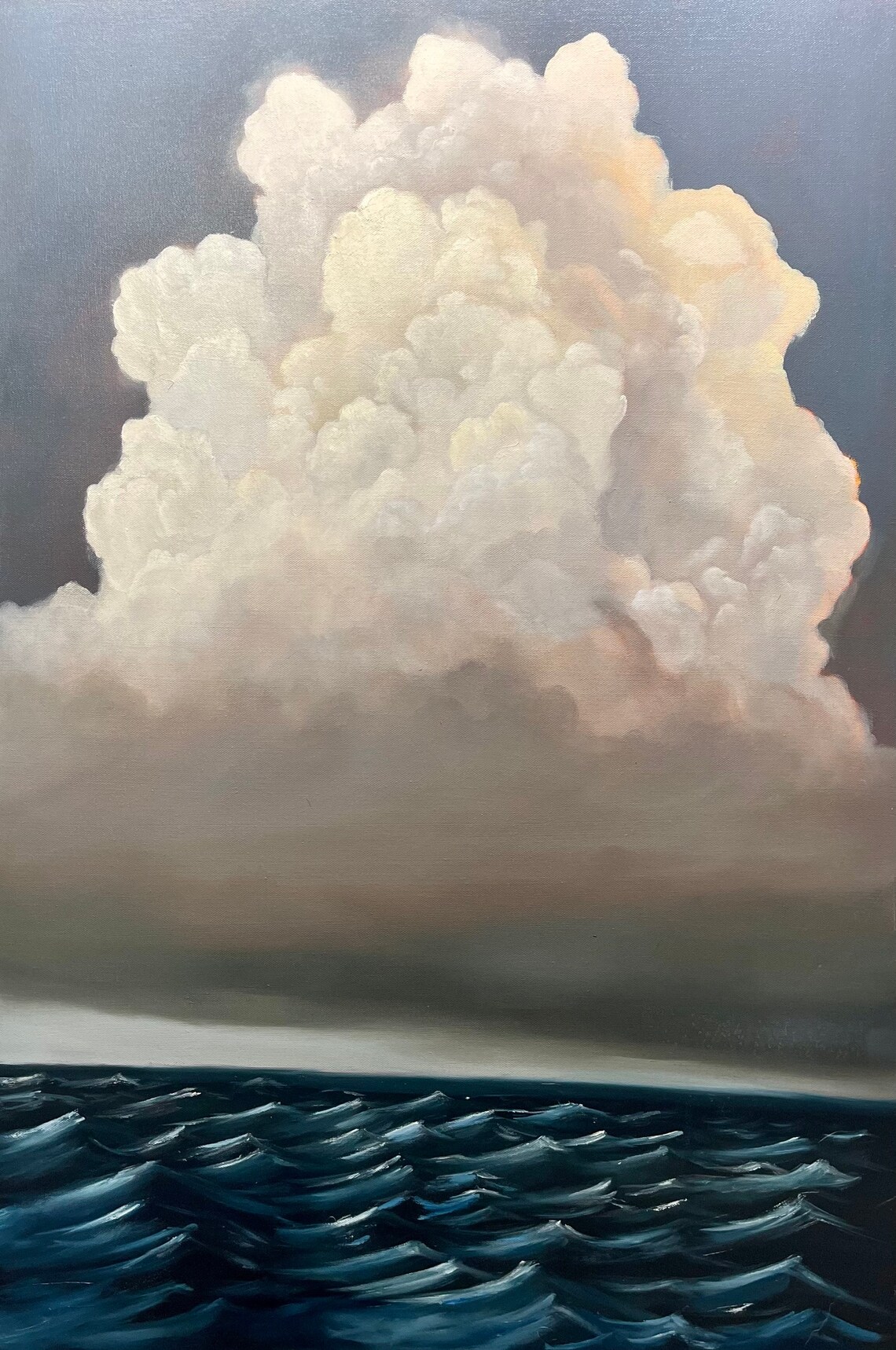 Large Dramatic Oil Painting Cloud Over Ocean Waves Etsy