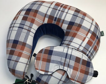 Plaid Neck Support Travel Pillow: Cotton Car Cushion