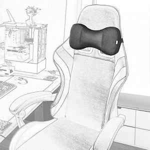 Può includere: Un cuscino poggiatesta in rete nera per una sedia. Il cuscino ha la forma di una farfalla ed è dotato di un cinturino per fissarlo alla sedia.