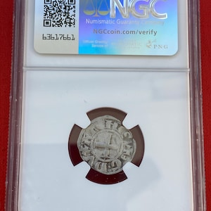 Crusader templar cross SILVER coin William De La Roche 1280 NGC XF certified Rare