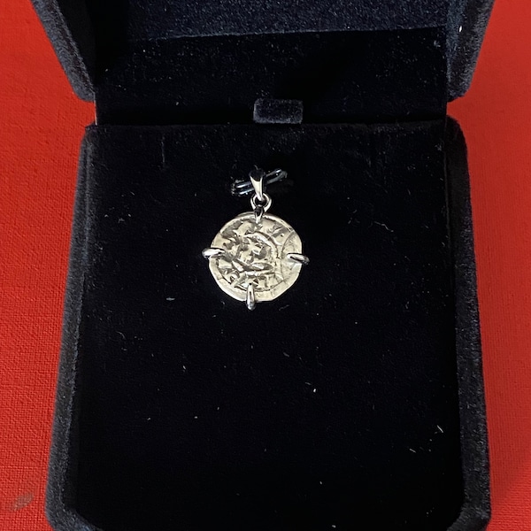 Colgante de moneda de plata cruzada 925 plata estados italianos Luca 1100AD