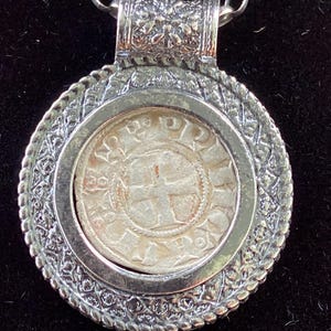 Crusader silver  coin pendant  925 silver Templar cross 1300AD