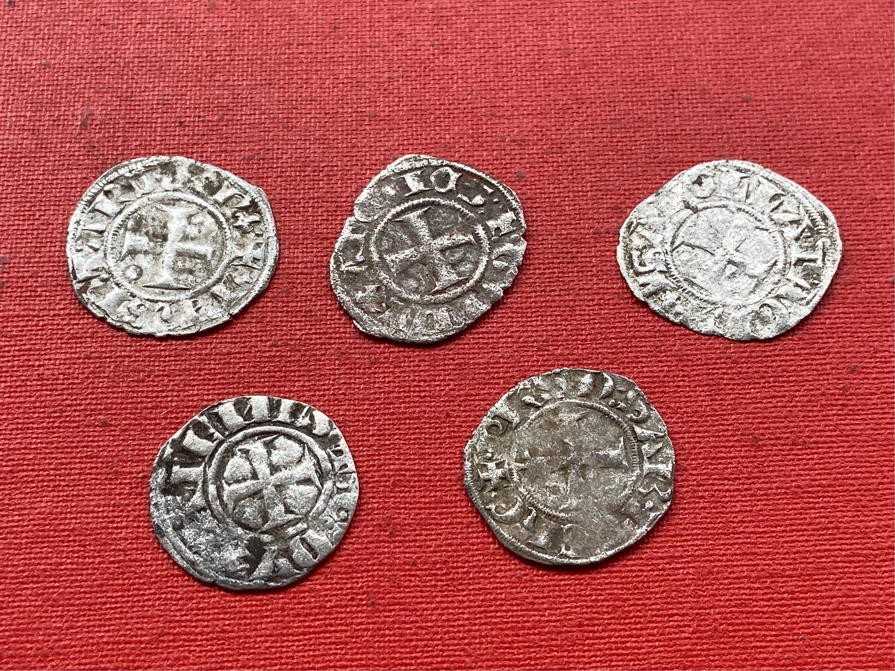 CRUSADER  templar cross SILVER coins (5) Starter collection 1200's byzantine period 800 year old
