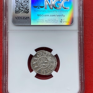 Crusader templar cross SILVER coin William De La Roche 1280 NGC XF certified Rare