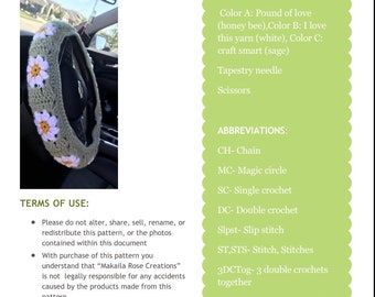 Crochet pattern -Daisy steering wheel cover Pattern/Crochet pattern