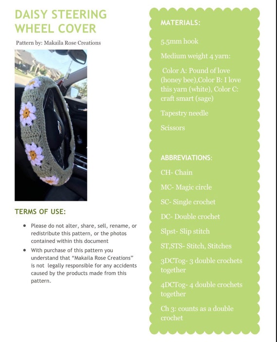 Crochet Pattern daisy Steering Wheel Cover Pattern/crochet Etsy