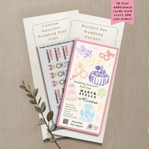 Custom Wedding Souvenir  Pull Tabs | Whimsical Doodle | Wedding Reception Game & Favor | Midwest Handmade