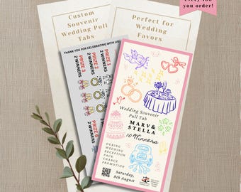 カスタムウェディング記念品プルタブ｜風変わりな落書き風デザイン｜結婚披露宴のゲーム＆記念品｜ミッドウェスト・ハンドメイド