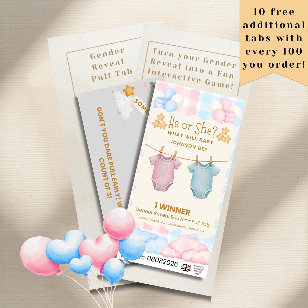 Custom Gender Reveal Pull Tabs | He or She Party Game | Midwest ...