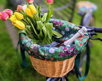 Bicycle basket's bag and bike seat cover flower garden Gustav Klimt designer feminine woman spring birthday Mother's Day