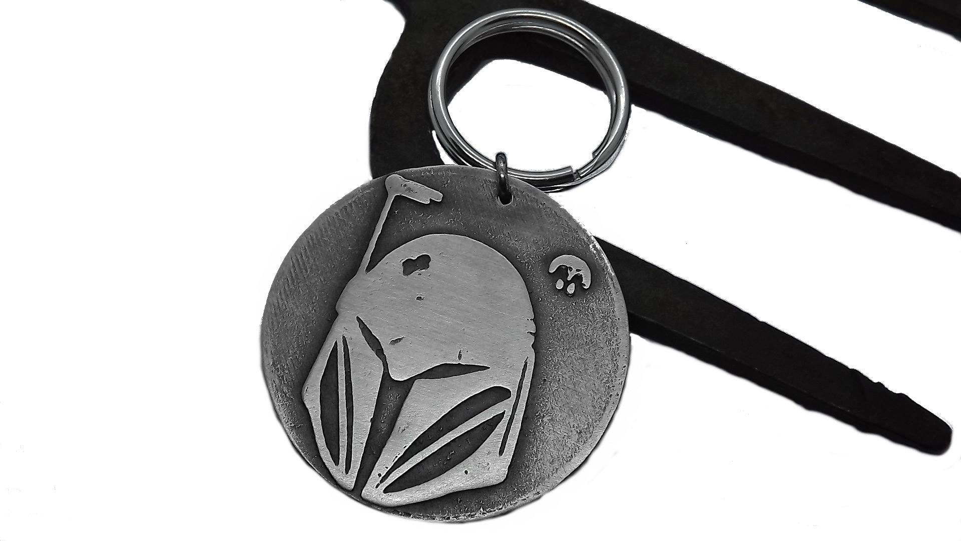 Koska Reeves Helmet with Nite Owls Logo Pewter Relic Distressed Keychain Sand Casted Handmade The Ma