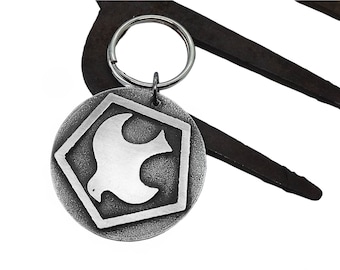 Peacemaker Logo Pewter Relic Keychain SandCasted Handmade DC Comics Christopher Smith Vigilante Egly Task Force X Suicide Squad The Dove