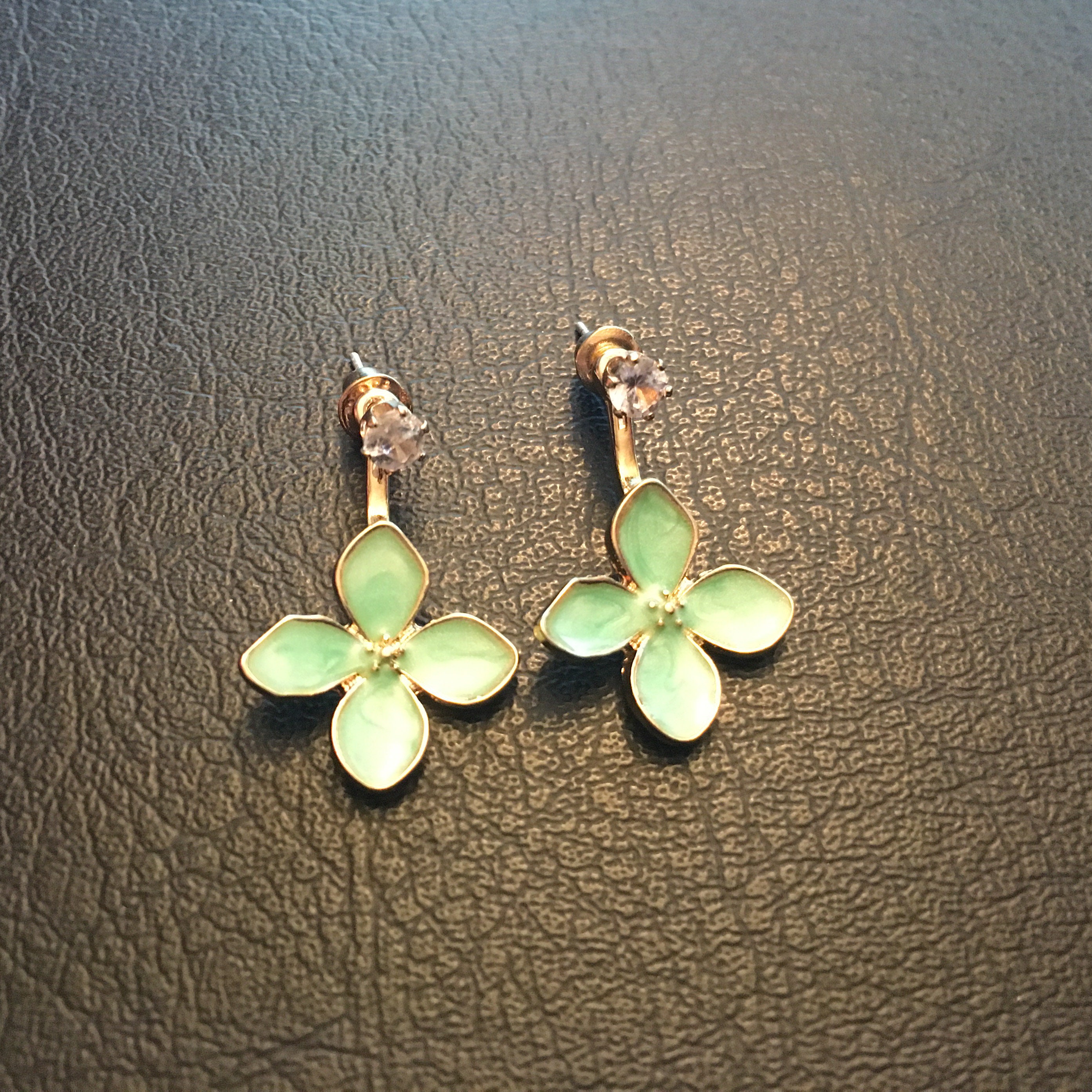 Daisy Earring Studs Green Enamel Dangle Earrings Simple Etsy