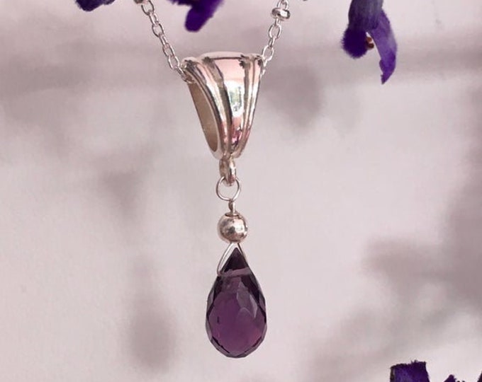 Pendant in amethyst briolette AAA quartz and sterling silver .925-PP2