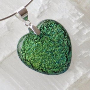 Sterling glass and silver pendant .925 Dichroic glass heart P24