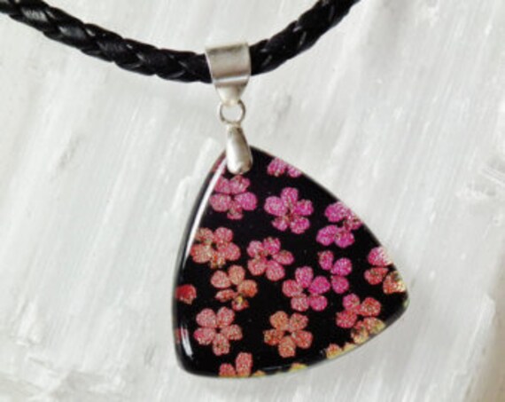 Fused Dichroic Glass Ball Cabochon Circular Pendant in Sterling Silver by SmithSilver