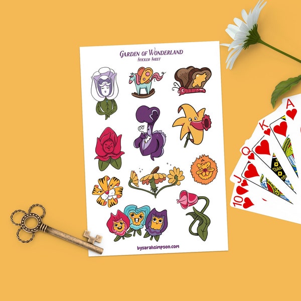 Alice in Wonderland Flowers Sticker Sheet | Spring Flower Stickers | Floral Planner Stickers | Bujo Stickers | Alice in Wonderland Gift