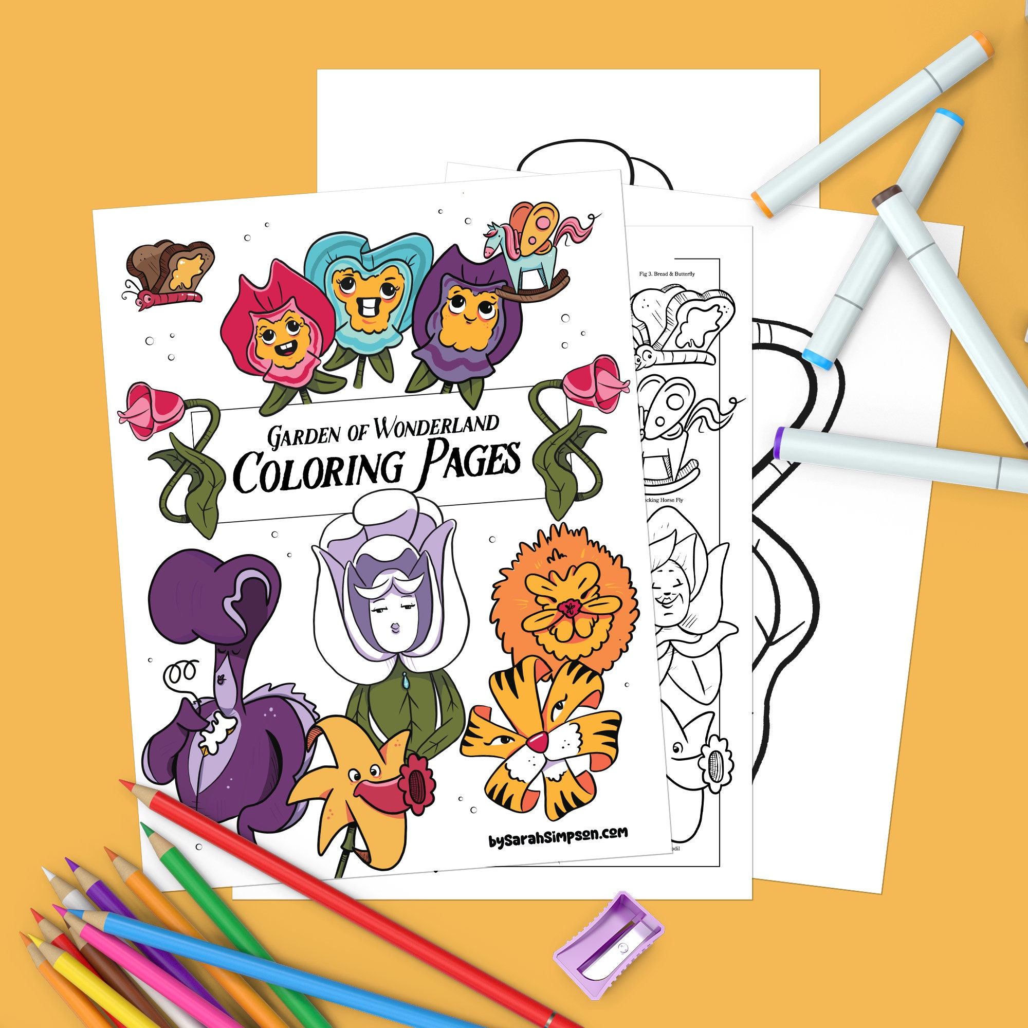 Flowers From Alice in Wonderland Coloring Pages Easy Etsy