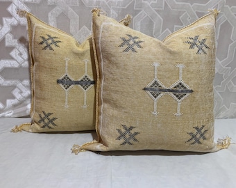 Handgeweven kussensloop Marokkaanse cactuszijde: boho woondecoratie, 20 x 20 inch
