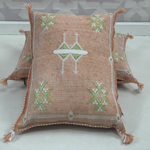 cover orange Pillows silk 13x20 , Cactus Silk pillow ,  Lumbar Cushion Handmade Cactus Silk Moroccan Sabra Decorative , Decorative Pillow