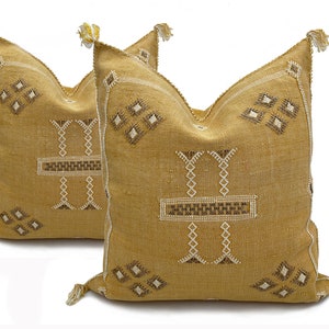 Yellow Pillows silk 20x20 inch , Cactus Silk pillow , Lumbar Cushion Handmade Cactus Silk Decorative Pillow, Moroccan Sabra Decorative