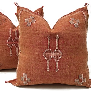 Handwoven Moroccan Sabra Pillow Cover: Orange Brown Cactus Silk, 20&quot;x20&quot;