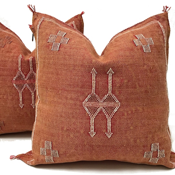 Orange and Brown Faux Silk Pillowcases 20" x 20" Approx 20" x 20", Cotton Pillowcases - Decorative Pillow, Moroccan Sabra Decor. cover.