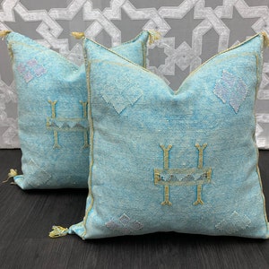 Light Blue Pillows Seide 50x50 cm - Kaktusseide Kissen - Kissen Kaktusseide - Dekokissenbezug - Dekokissen