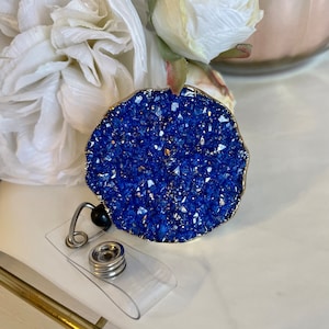 Blue Druzy Crystal Geode Inspired Badge Reel | Gift Idea | Retractable Badge Reel | Work Badge | Coworker Gift | ID Holder