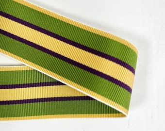 Grosgrain stripes green, yellow and purple, width 30mm, Made in Japan, polyester