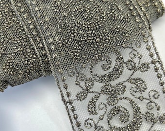 Lace trim tulle lace from Mokuba color grey-silver 5 cm width