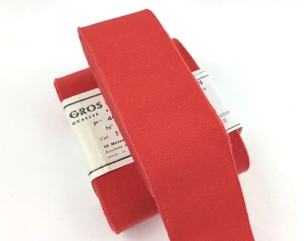 Ruban gros grain vintage largeur 48 mm rayonne & coton rouge