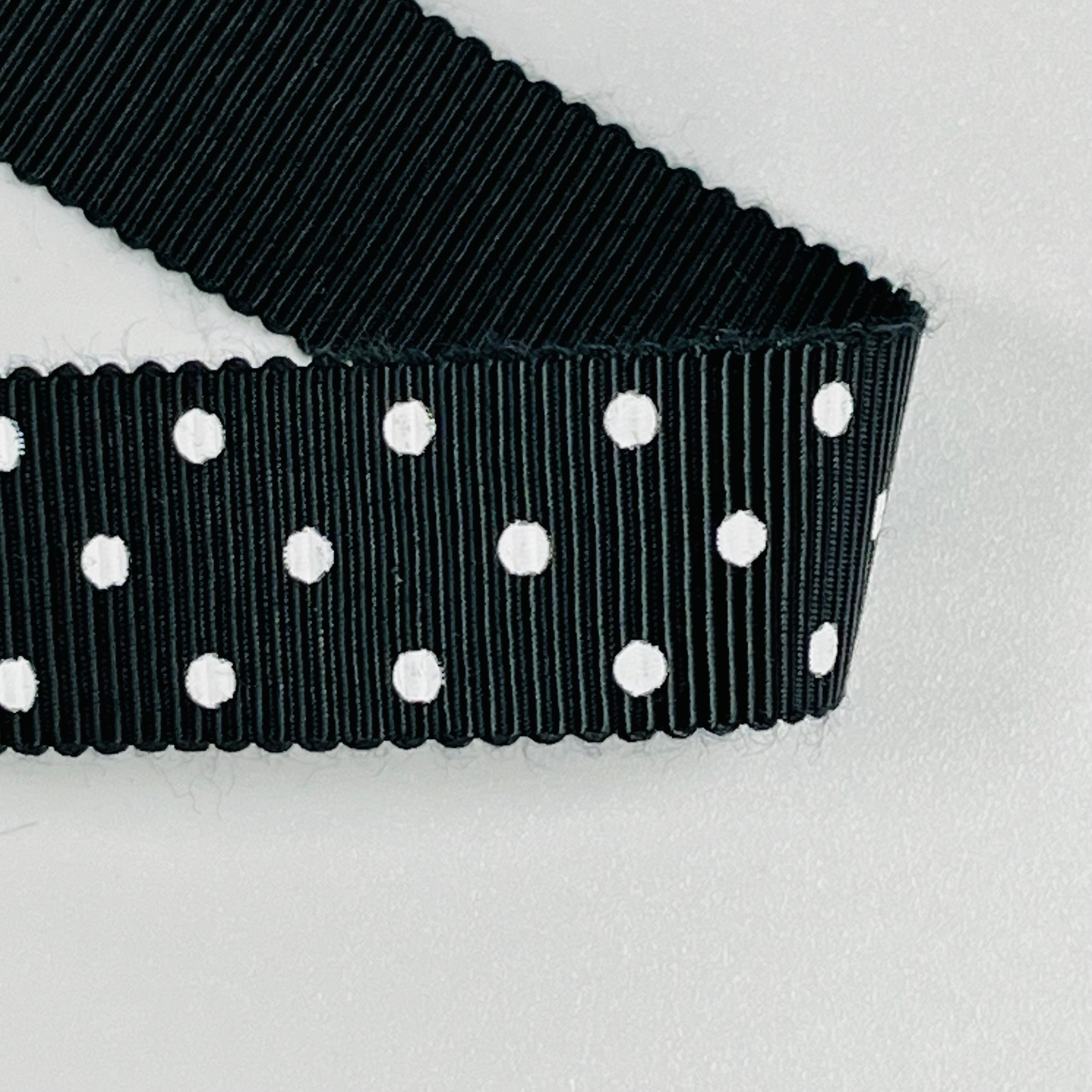 Grosgrain Ribbon Polka-dot Black With White Dots, Width 15 Mm
