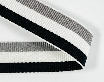 Ripsband Streifen schwarz weiß grau , Breite 15 mm, Made in Japan, Polyester