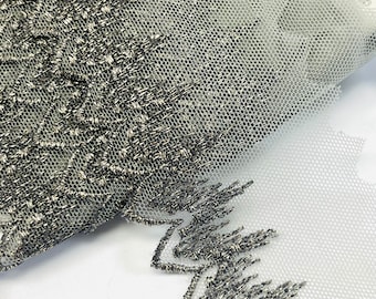 Lace trim tulle lace from Mokuba color grey-silver 5.5 cm width