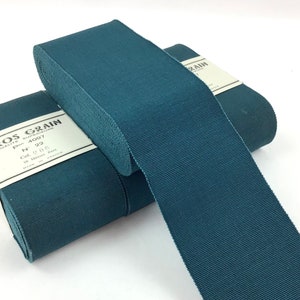 Vintage grosgrain lint 66 mm Made in France rayon & katoen kleur petroleumblauw