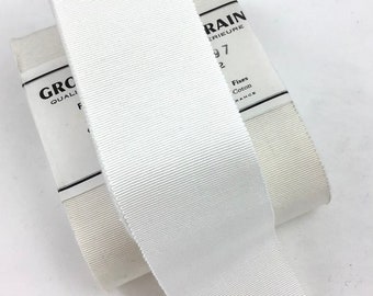 Ruban gros grain vintage largeur 48 mm rayonne & coton blanc
