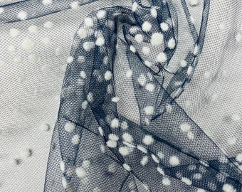 Vintage tulle fabric, dark blue with white flakes