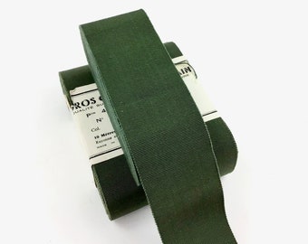 Ruban gros grain vintage largeur 38 mm rayonne & coton couleur vert mousse