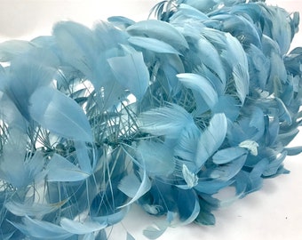 Trim made from coquetips - trimmed rooster feathers, light blue - Made in the EU