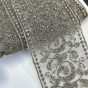 REMNANT - Lace trim tulle lace from Mokuba color grey-silver 5 cm width